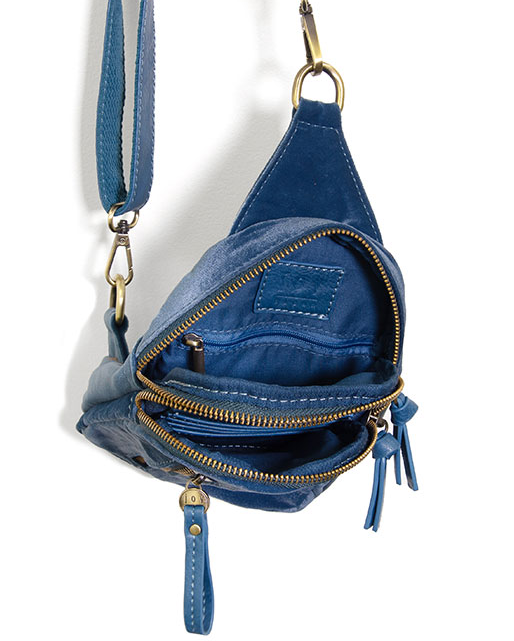 Close Up of Velvet Sapphire Sling Bag