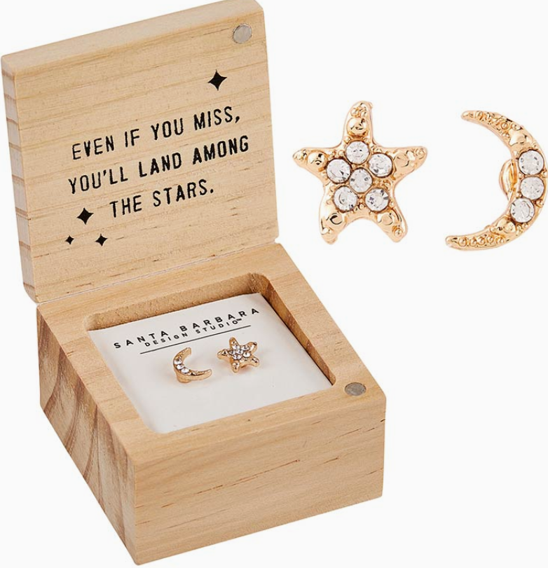 Treasure Box Earrings -  "Reach for the Moon" Star & Moon