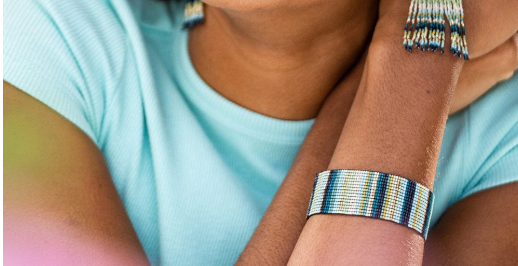 Mixed Blues Vertical Stripe Stretch Bracelet