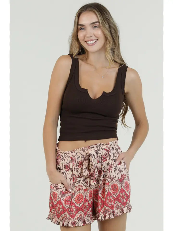 Pink Floral Tie Waist Shorts