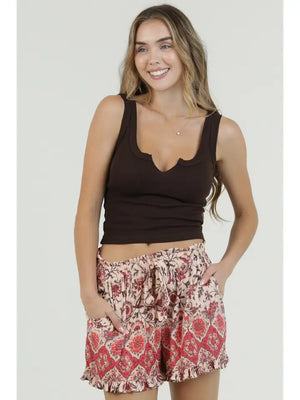 Pink Floral Tie Waist Shorts