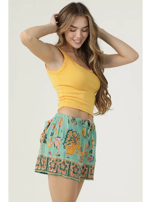 Turquoise Floral Shorts