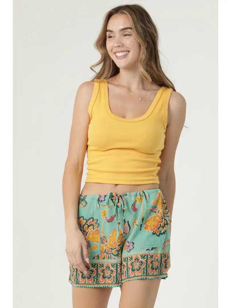 Turquoise Floral Shorts
