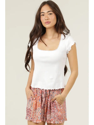 Pink Printed Tie Waist Shorts