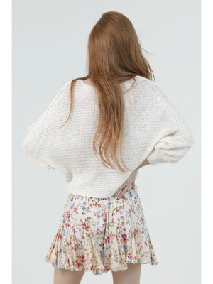 Cream Floral Smocked Waist Shorts