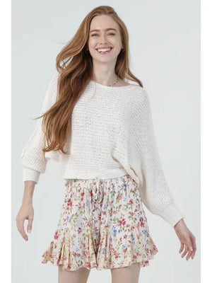 Cream Floral Smocked Waist Shorts