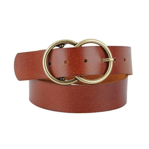 Tan Leather Belt-Double Circle Buckle