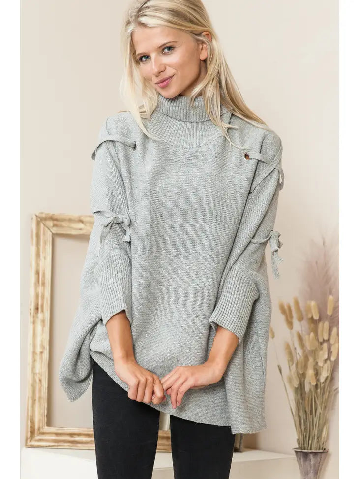 "Tied To You" Grey Poncho