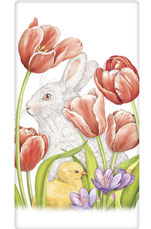 White Bunny Yellow Chick in Tulips Towel