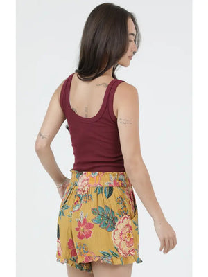 Yellow Tropical Floral Ruffled Shorts