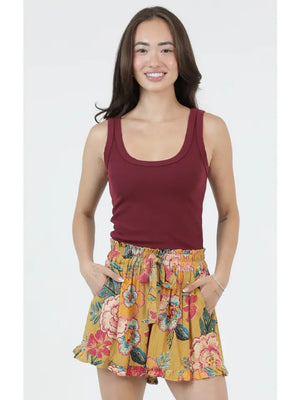 Yellow Tropical Floral Ruffled Shorts