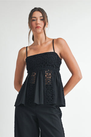 Black Crochet Babydoll Tank Top