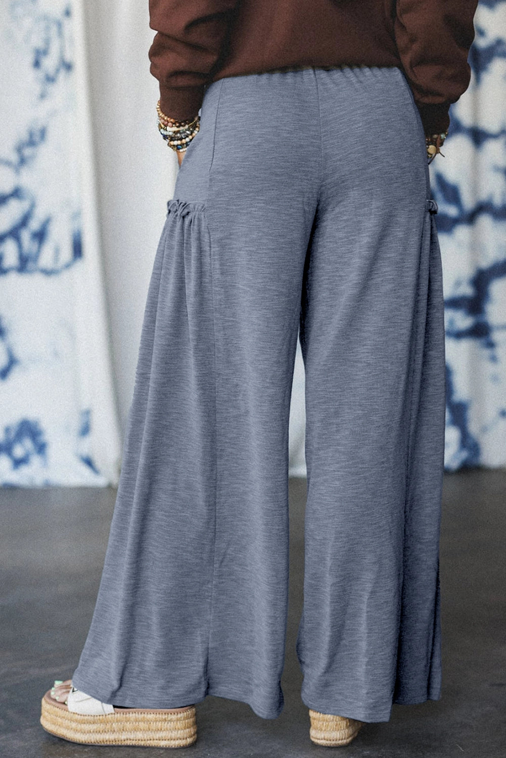 Frill Stretch Pants Blue-Grey