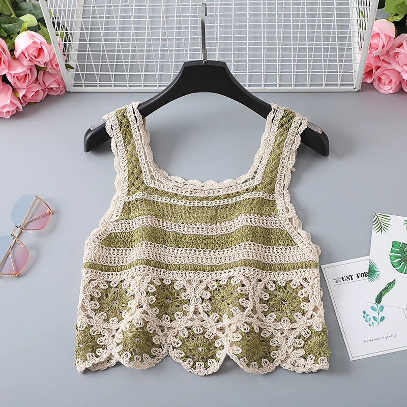 Floral Crocheted Cropped Tank Tops