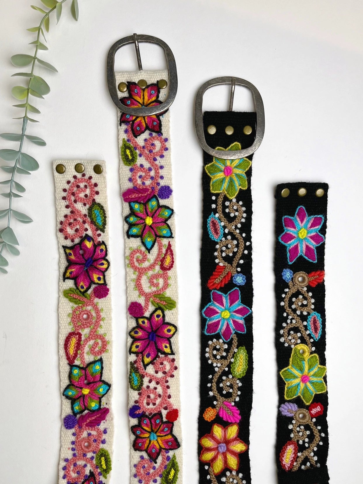 Hand Embroidered Belt Andean Blossom Black - Wide
