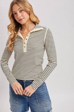 Striped Button-Down Henley Top