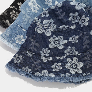 Floral Bucket Hat Dark Blue Denim