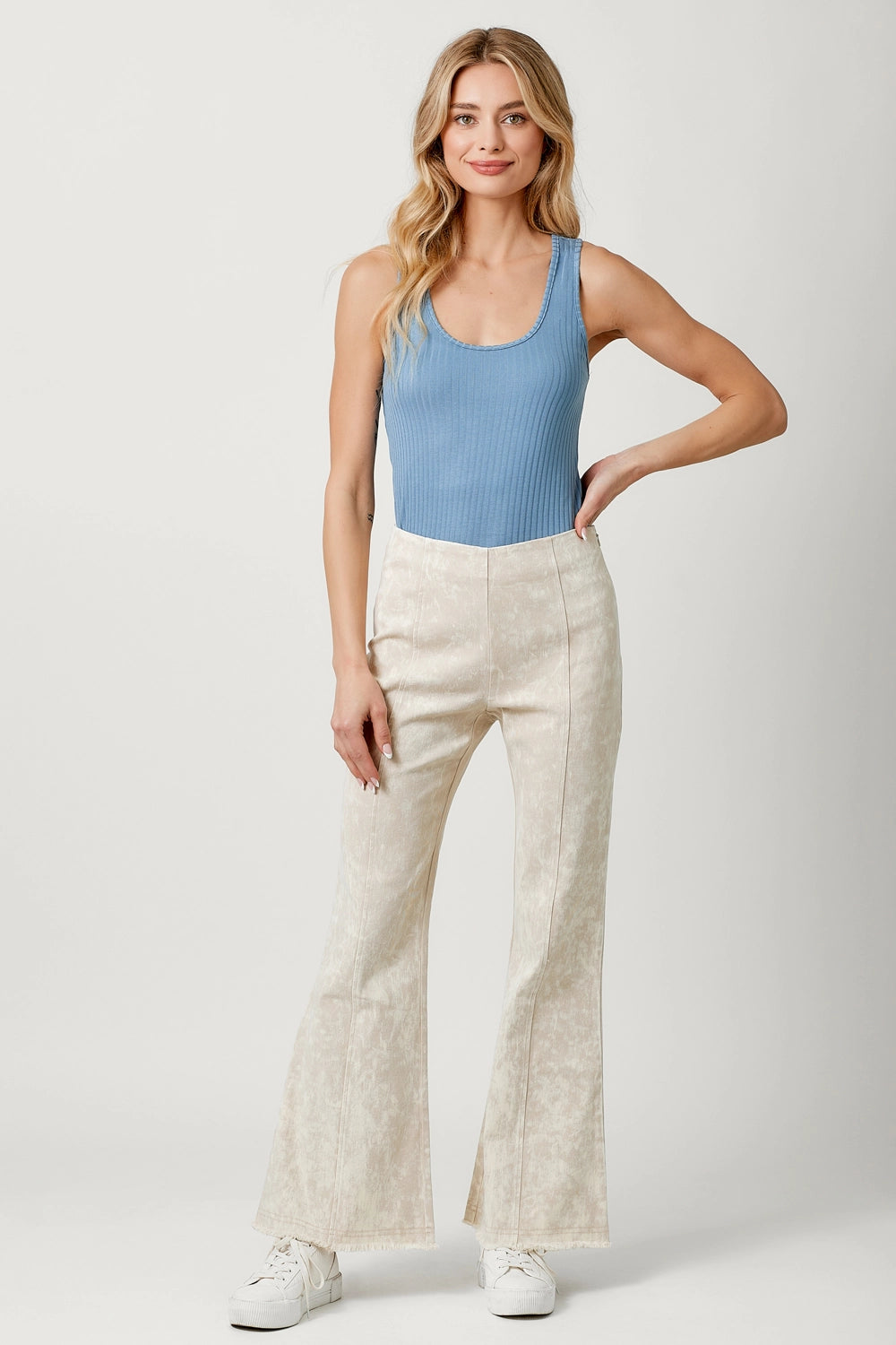 High Waisted Flare Pants-Almond