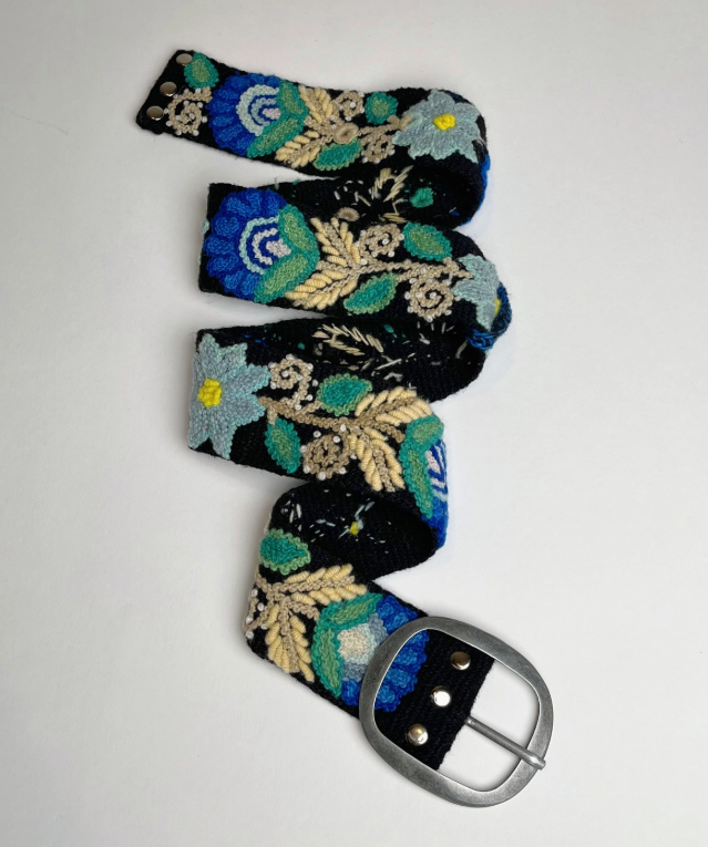 Hand Embroidered Belt Anabel Black - Wide