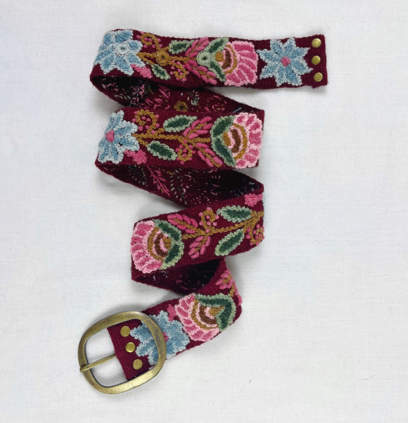 Hand Embroidered Belt Anabel Burgandy - Wide