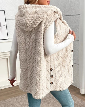 Double Sided Plush Hooded Apricot Vest