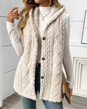 Double Sided Plush Hooded Apricot Vest