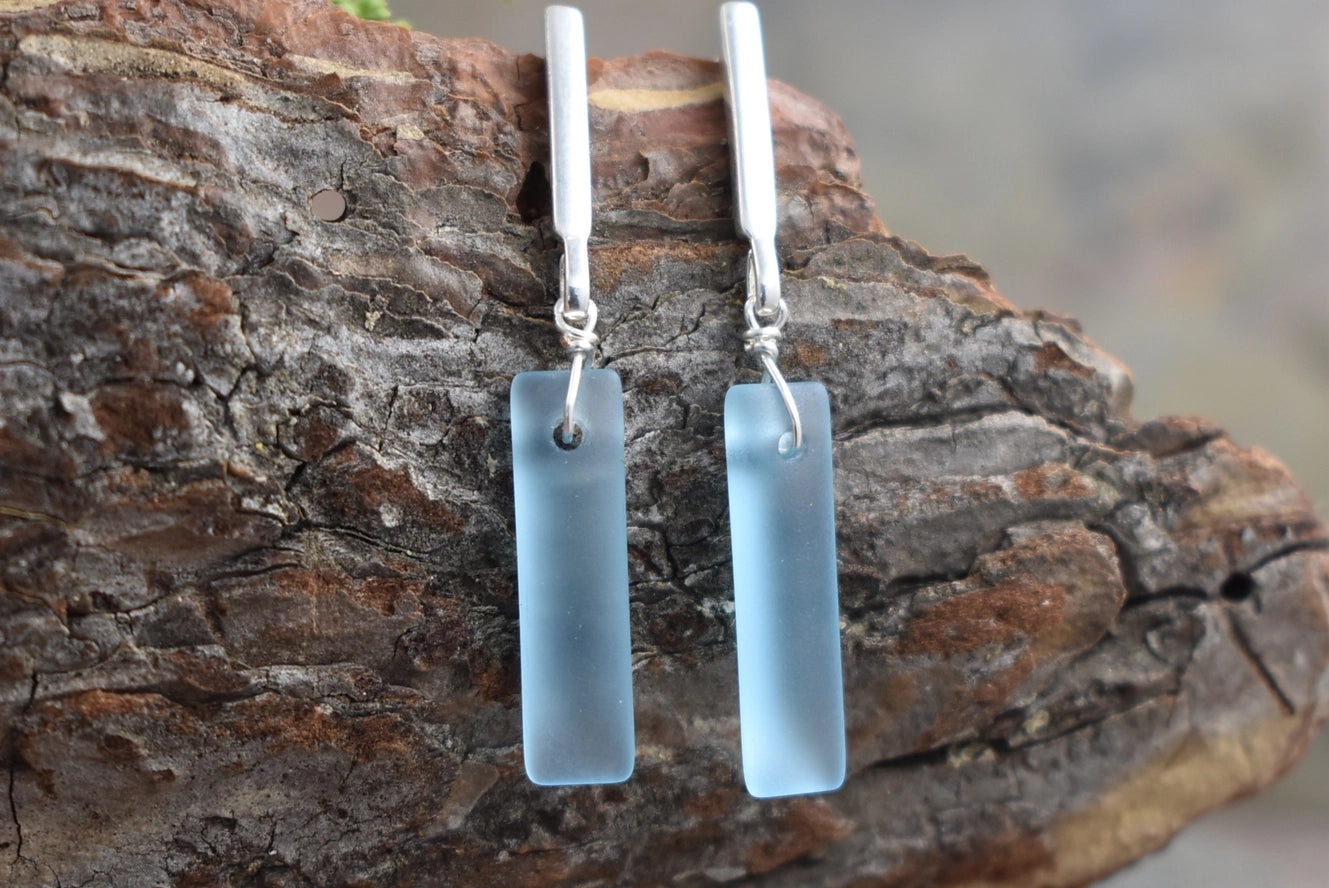 Linear Aqua Eco Glass Earrings