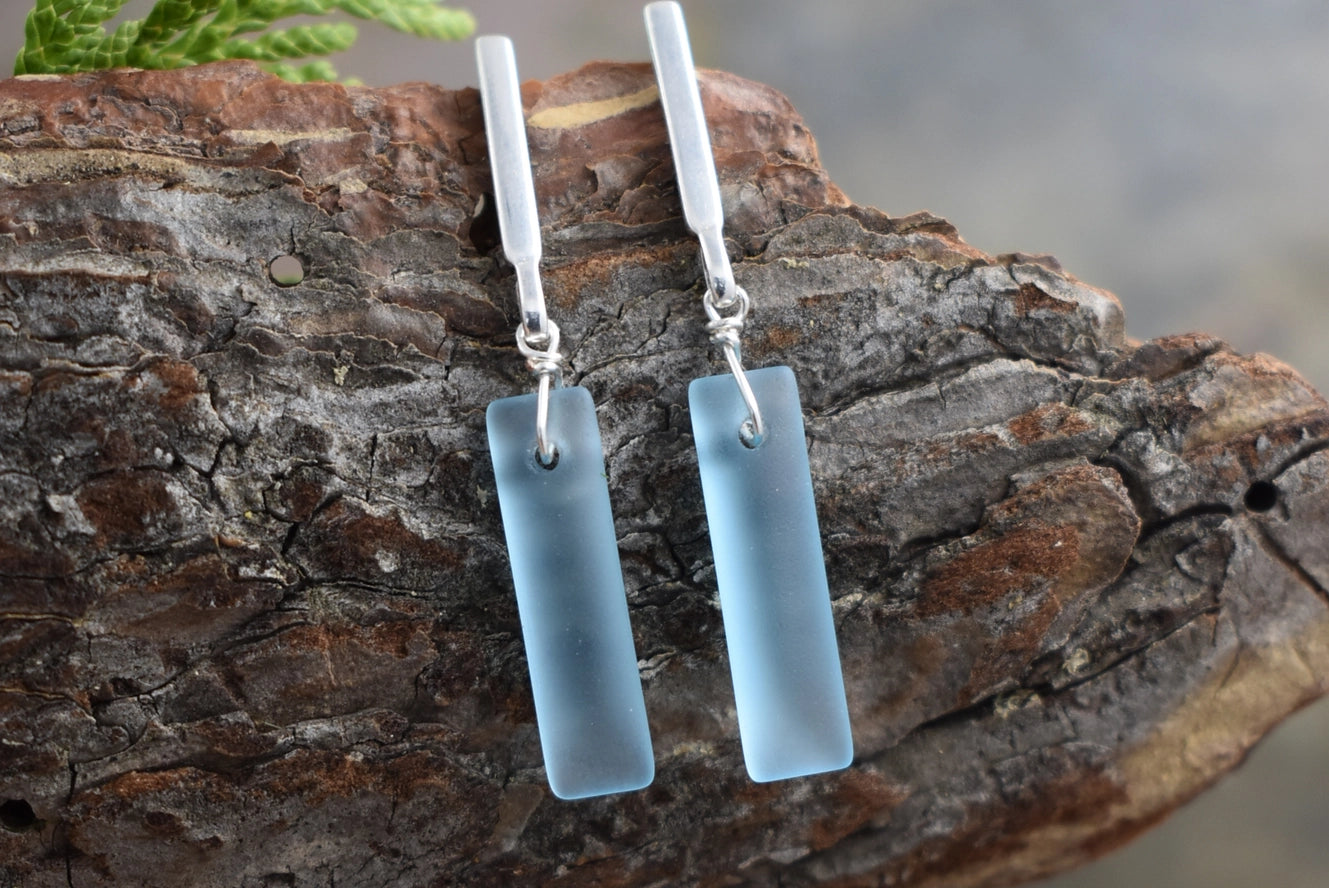 Linear Aqua Eco Glass Earrings