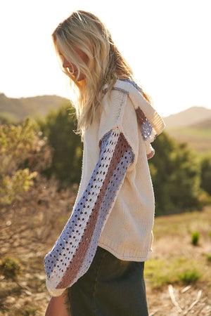 Ivory Crochet Hooded Sweatshirt