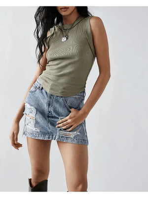 Army Green Ribbed Tank Top