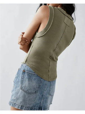 Army Green Ribbed Tank Top