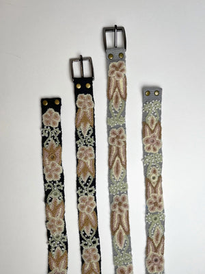 Hand Embroidered Belt Luisa Grey- Skinny