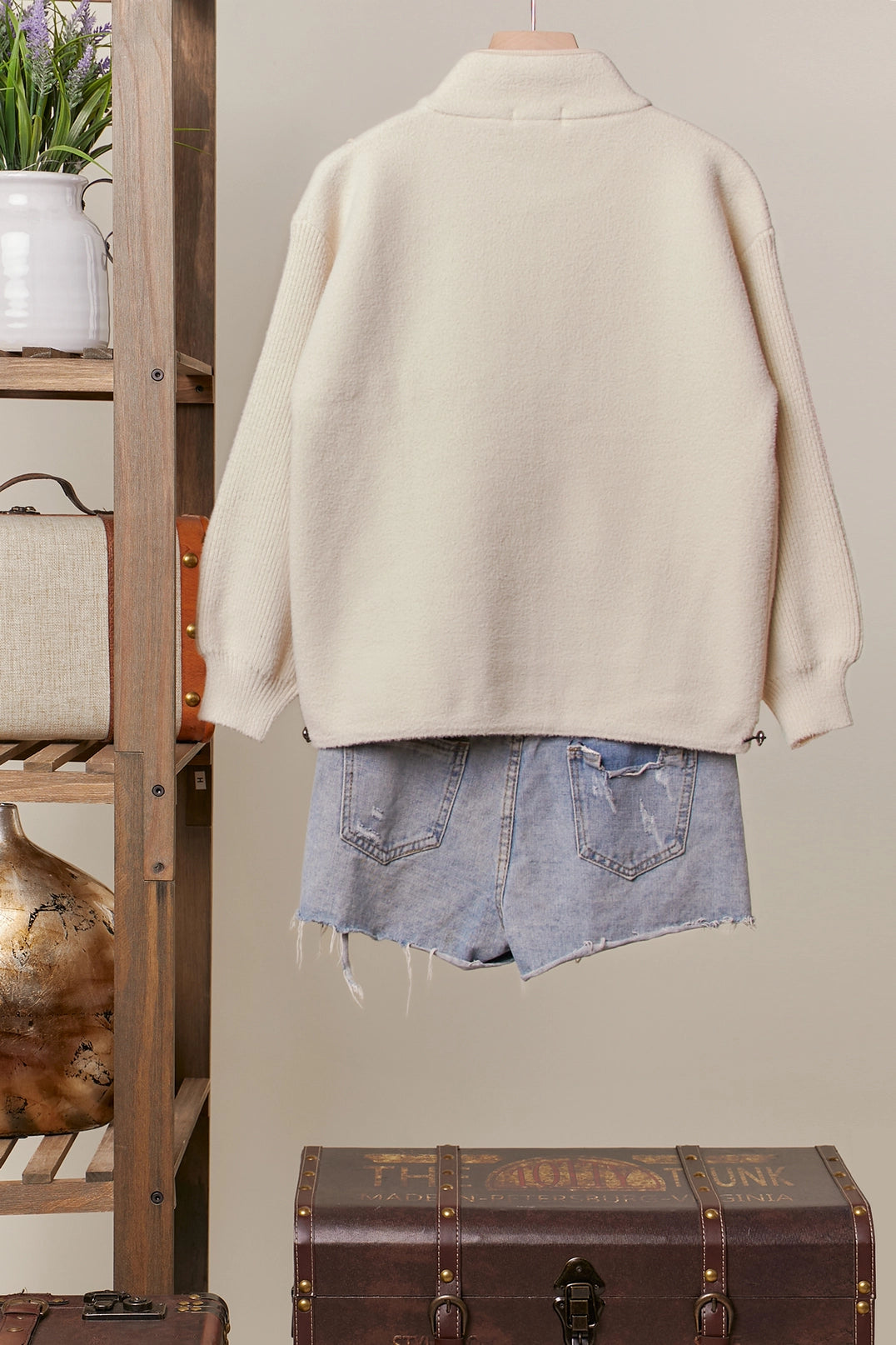 Cream High Neck Zip Up Jacket