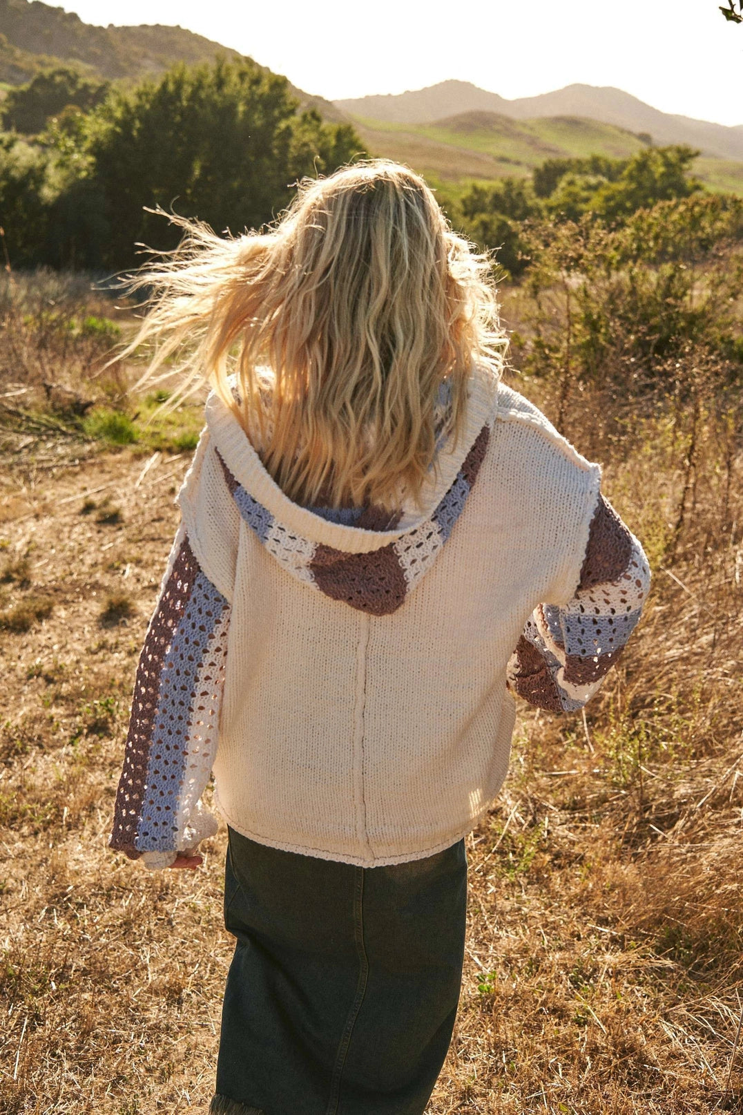 Ivory Crochet Hooded Sweatshirt