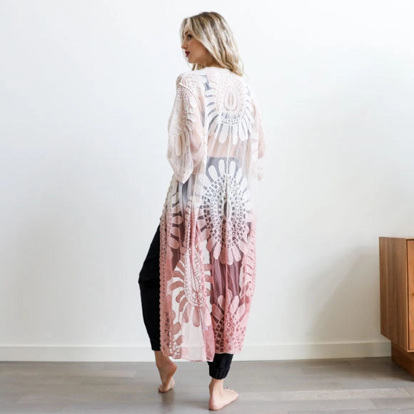 Back Of Rose Ombre Lace Kimono