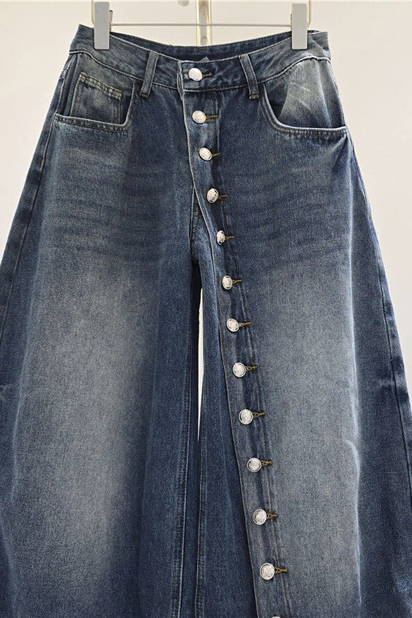 Barrel Leg Button Jeans