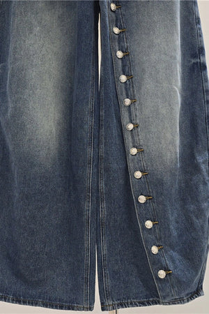 Barrel Leg Button Jeans