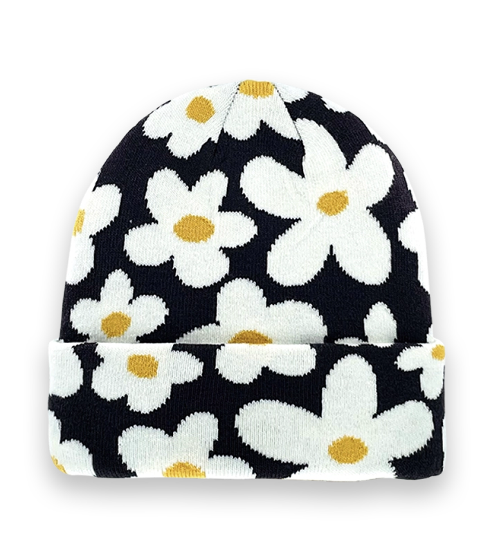 Black & White Daisies Beanie