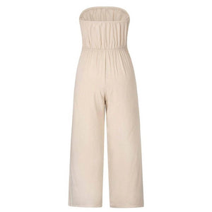 Beige Strapless Jumpsuit