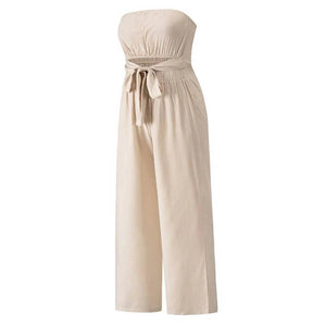 Beige Strapless Jumpsuit