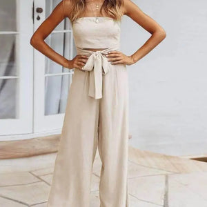 Beige Strapless Jumpsuit