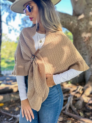 Taupe Ruffle Triangle Belted Shawl