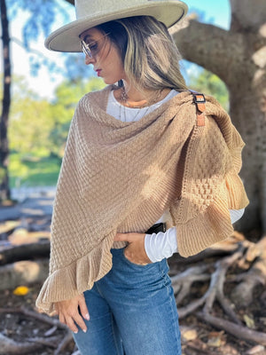 Taupe Ruffle Triangle Belted Shawl