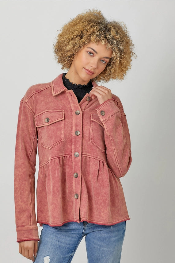 Washed Berry Terry Fleece Jacket