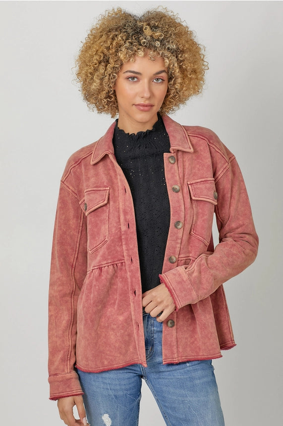 Washed Berry Terry Fleece Jacket