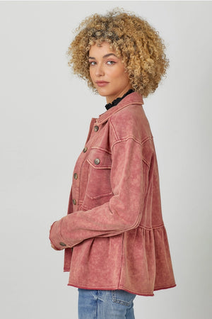 Washed Berry Terry Fleece Jacket