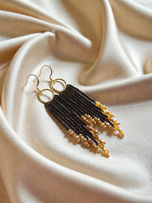 Lucie Beaded Skinny Fringe Earrings