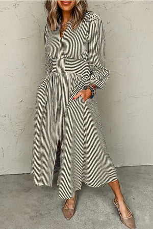 Black Striped V-Neck Dress