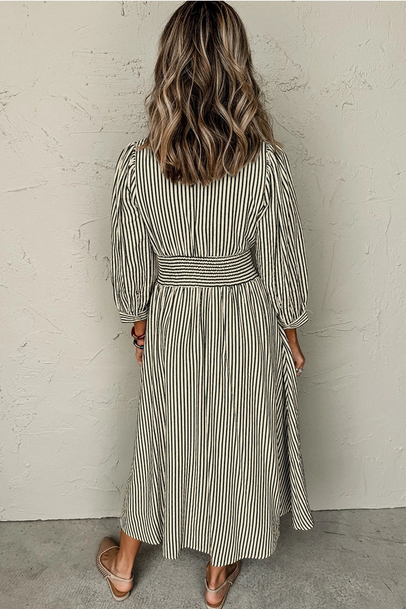 Black Striped V-Neck Dress