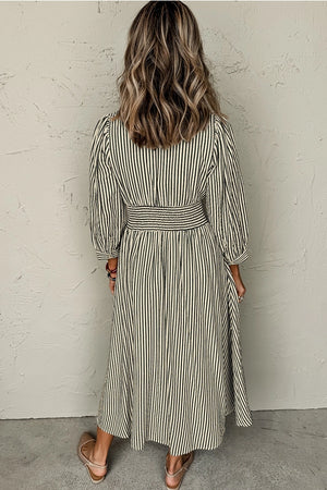 Black Striped V-Neck Dress